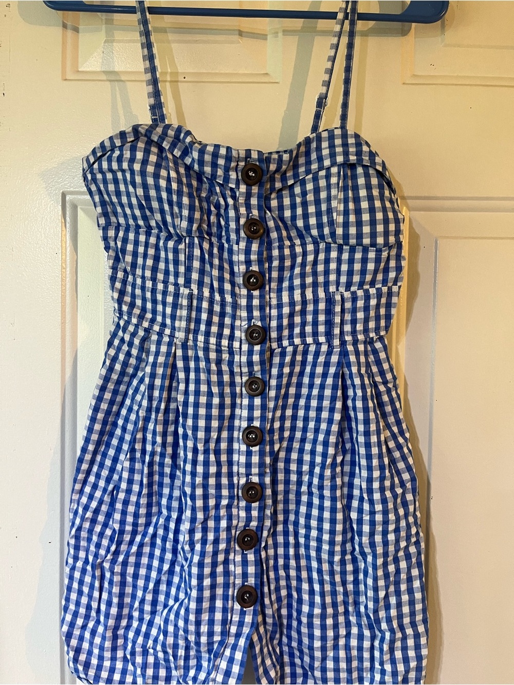 Blue Gingham Button-Front Dress